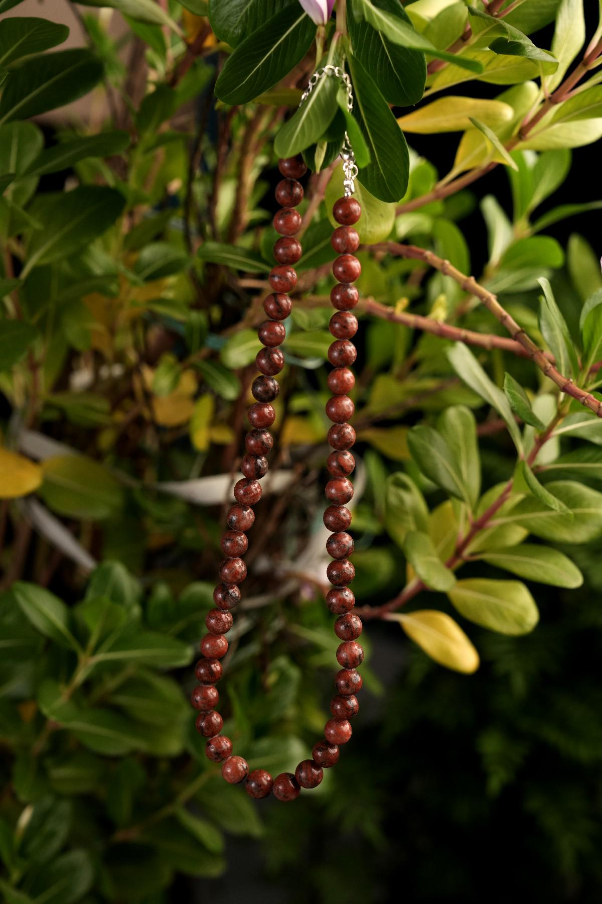 Genuine Dark Red Jasper Beads Necklace / Handcrafted Adjustable Mala Necklace / 8 MM Round Smooth Beaded Necklace Jewelry For Her - AS & JG