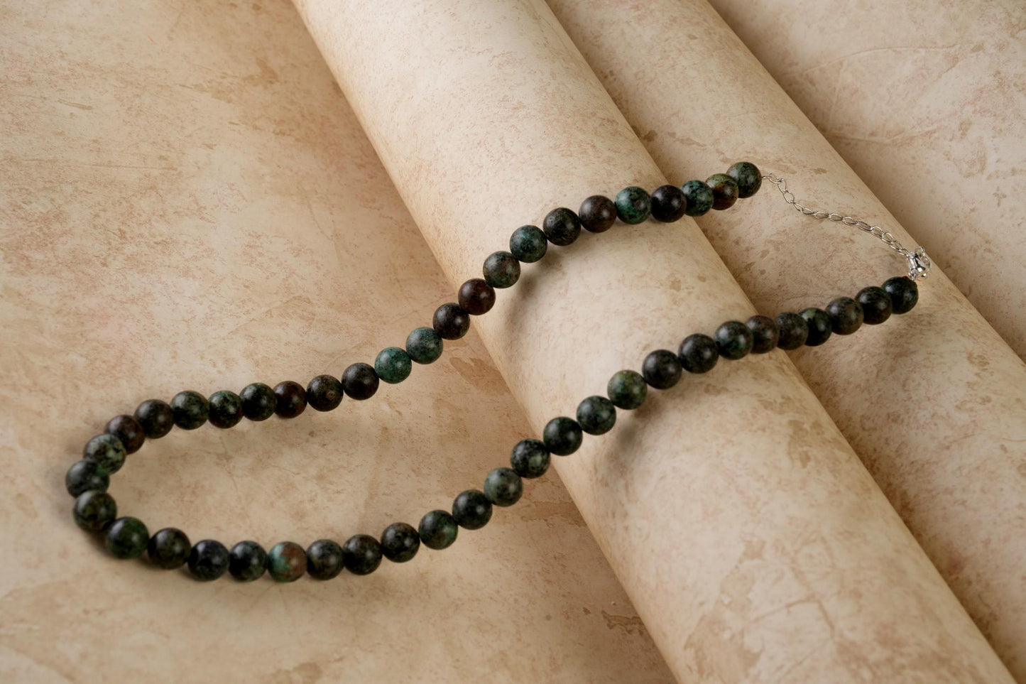 Genuine African Turquoise Beads Necklace / Handcrafted Adjustable Mala Necklace / 8 MM Round Smooth Beaded Necklace Jewelry For Her -AS & JG