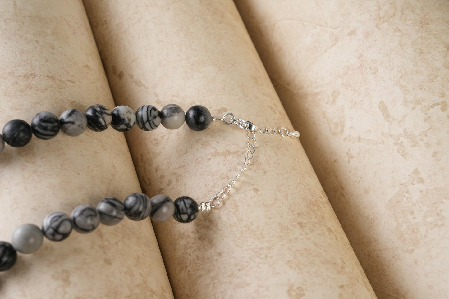 Genuine Black Spider Jasper Beads Necklace / Handcrafted Adjustable Mala Necklace / 8 MM Round Smooth Beaded Necklace Jewelry For Her -AS&JG