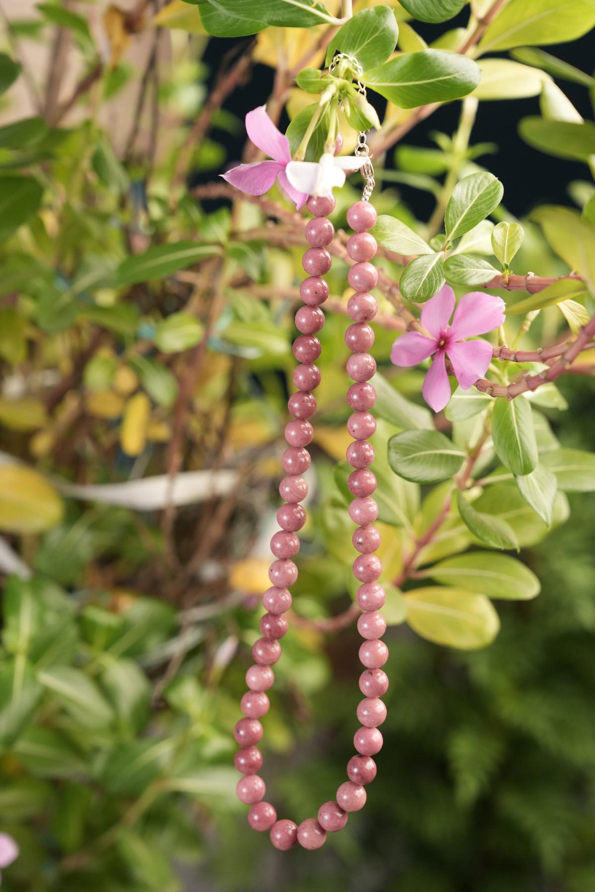 Genuine Rhodonite A Beads Necklace / Handcrafted Adjustable Mala Necklace / 8 MM Round Smooth Beaded Necklace Jewelry For Her - AS & JG