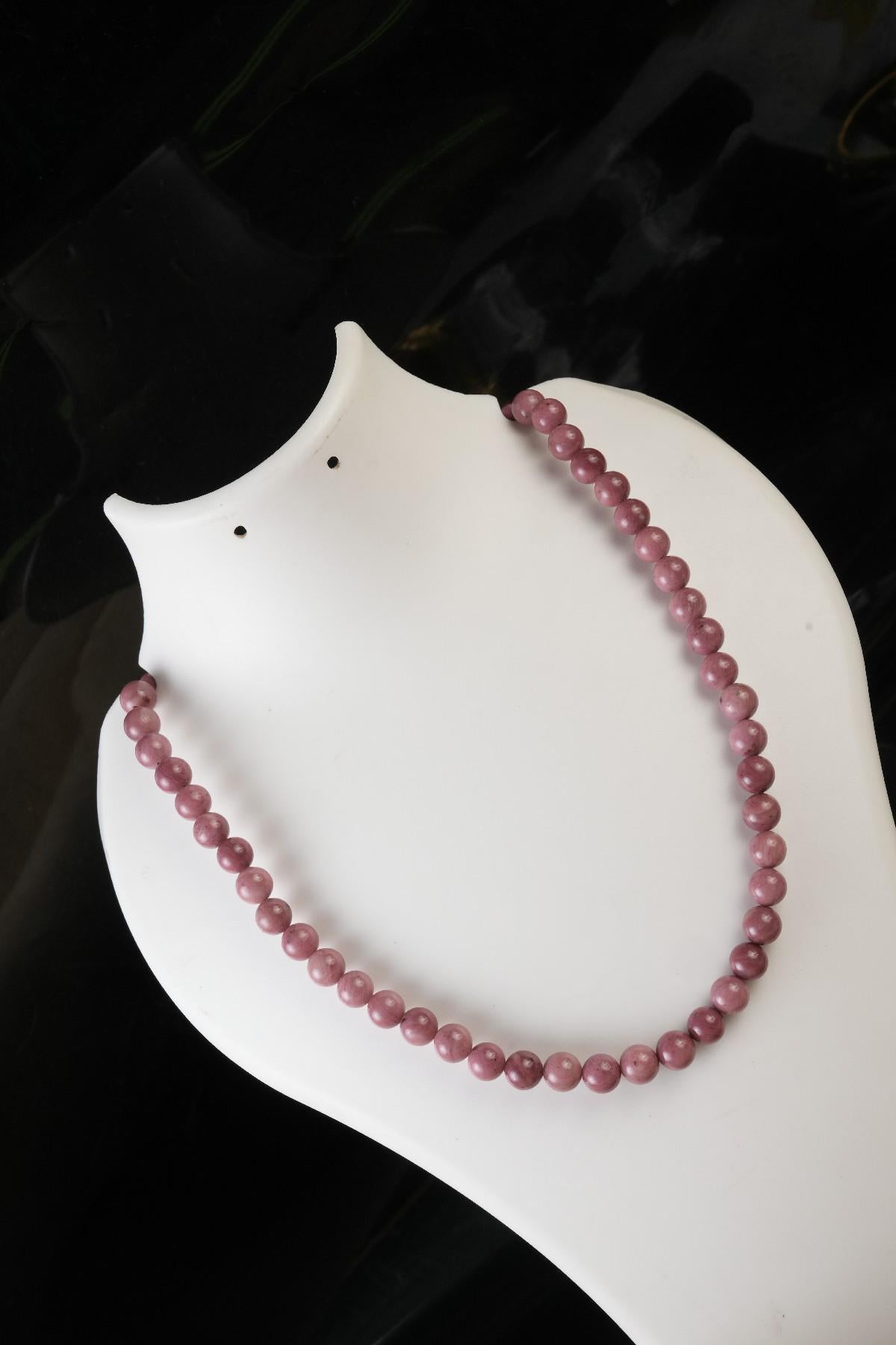 Genuine Rhodonite A Beads Necklace / Handcrafted Adjustable Mala Necklace / 8 MM Round Smooth Beaded Necklace Jewelry For Her - AS & JG