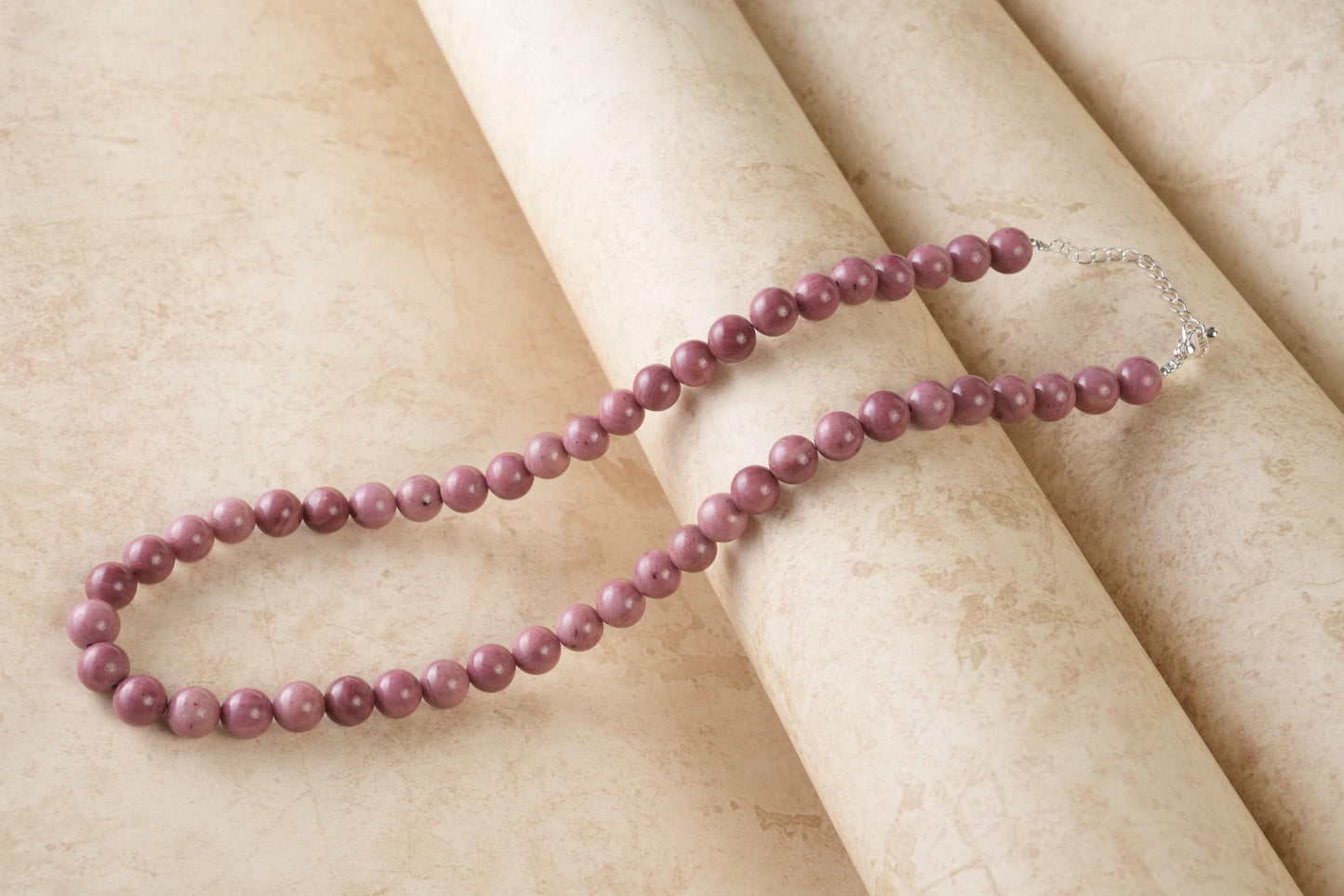 Genuine Rhodonite A Beads Necklace / Handcrafted Adjustable Mala Necklace / 8 MM Round Smooth Beaded Necklace Jewelry For Her - AS & JG
