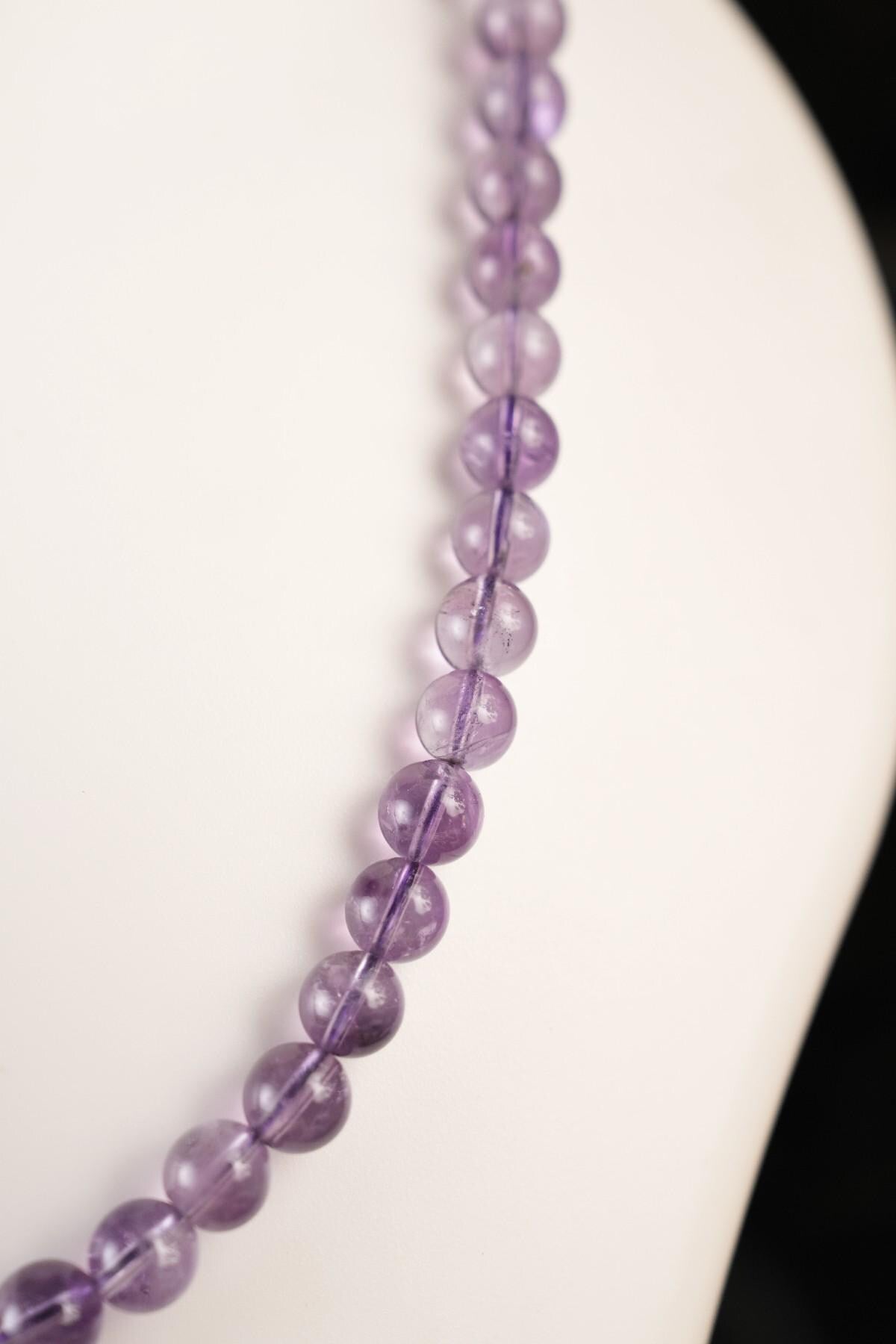 Genuine Amethyst Beads Necklace / Handcrafted Adjustable Mala Necklace / 8 MM Round Smooth Beaded Necklace Jewelry For Her - AS & JG
