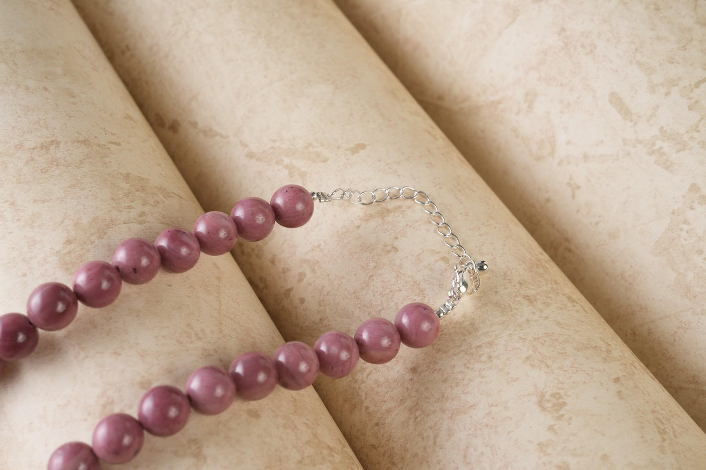 Genuine Rhodonite A Beads Necklace / Handcrafted Adjustable Mala Necklace / 8 MM Round Smooth Beaded Necklace Jewelry For Her - AS & JG