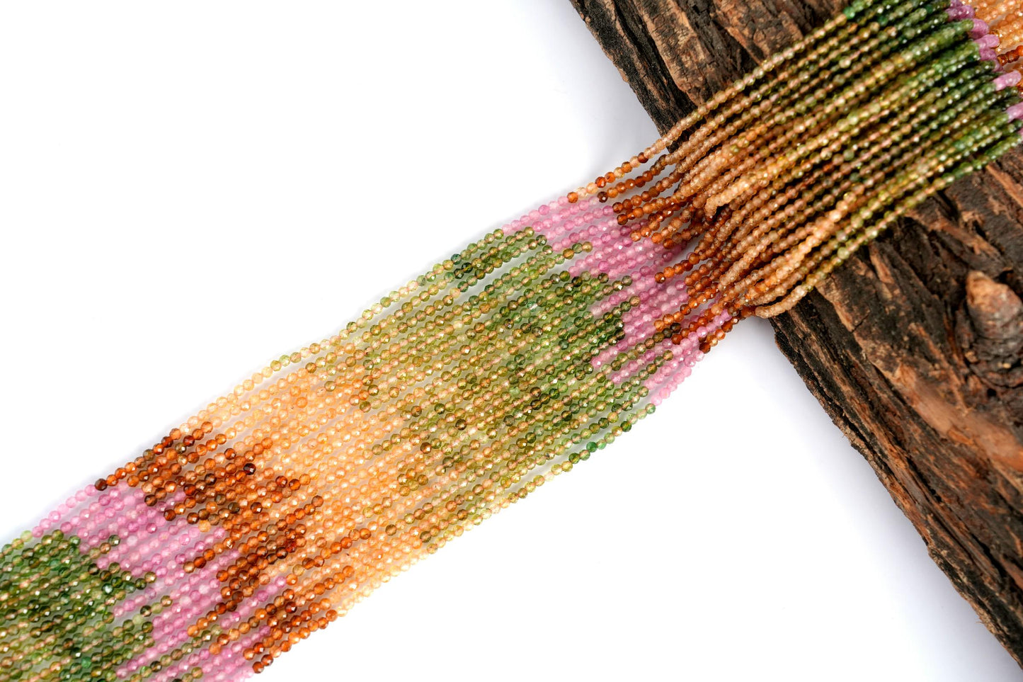 Natural Tourmaline Shaded Gemstone Round Micro Faceted Beads String 15.5 Inches Long 2/3/4/6 MM for Jewelry Making and Crafting - AS & JG