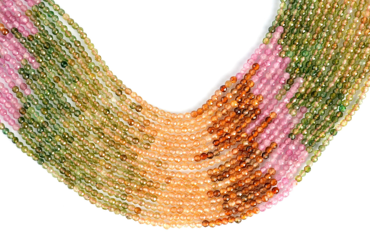Natural Tourmaline Shaded Gemstone Round Micro Faceted Beads String 15.5 Inches Long 2/3/4/6 MM for Jewelry Making and Crafting - AS & JG