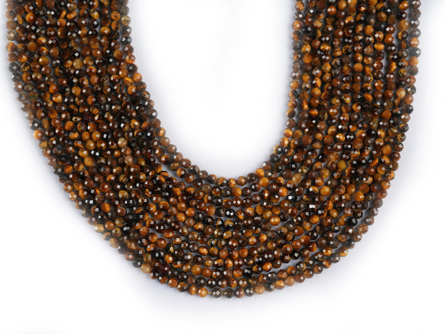 Natural Tiger's Eye Gemstone Round Micro Faceted Beads String 15.5 Inches Long 2/3/4/6 MM for Jewelry Making and Crafting - AS & JG