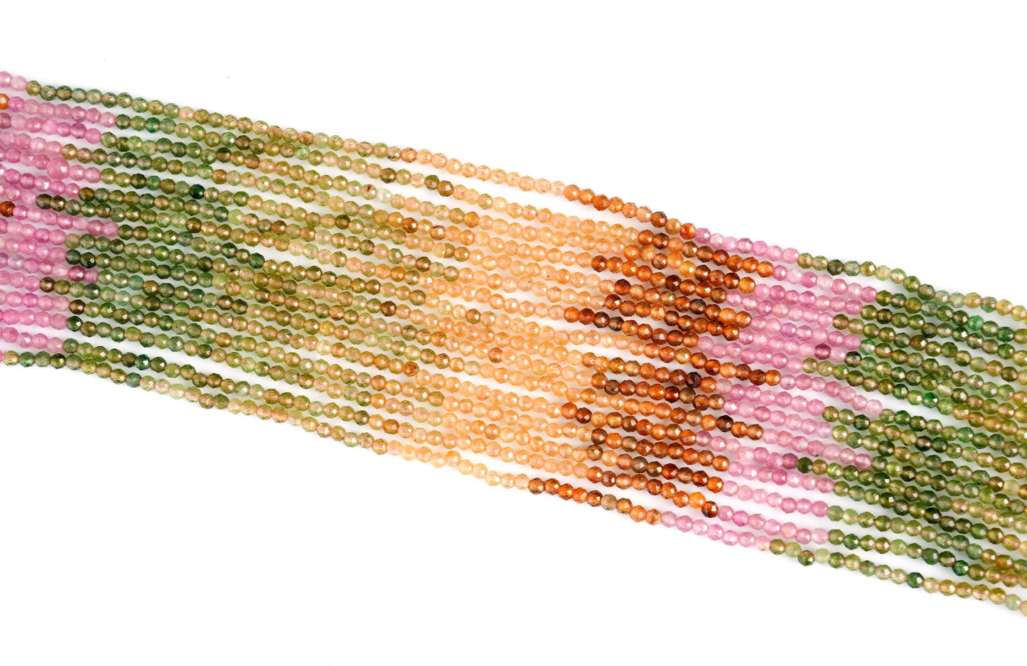 Natural Tourmaline Shaded Gemstone Round Micro Faceted Beads String 15.5 Inches Long 2/3/4/6 MM for Jewelry Making and Crafting - AS & JG