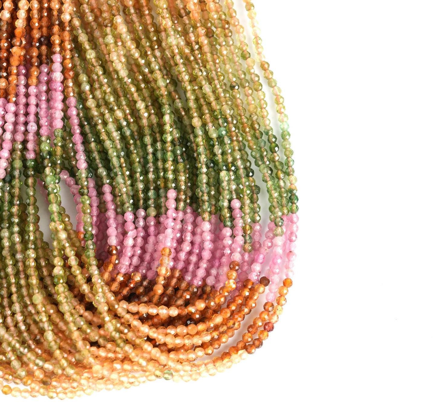 Natural Tourmaline Shaded Gemstone Round Micro Faceted Beads String 15.5 Inches Long 2/3/4/6 MM for Jewelry Making and Crafting - AS & JG