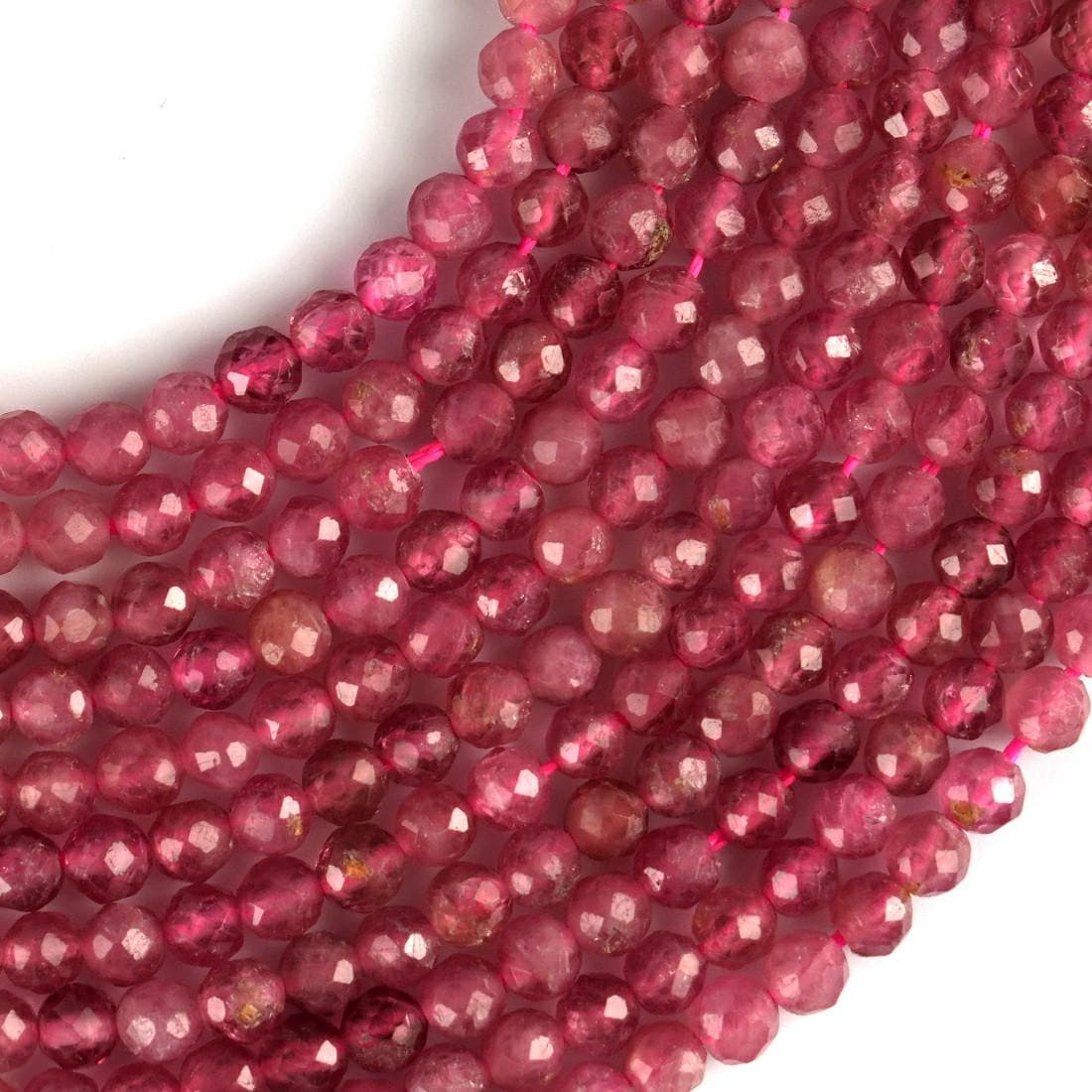 Natural Pink Tourmaline Gemstone Round Micro Faceted Beads String 15.5 Inches Long 2/3/4/6 MM for Jewelry Making and Crafting - AS & JG