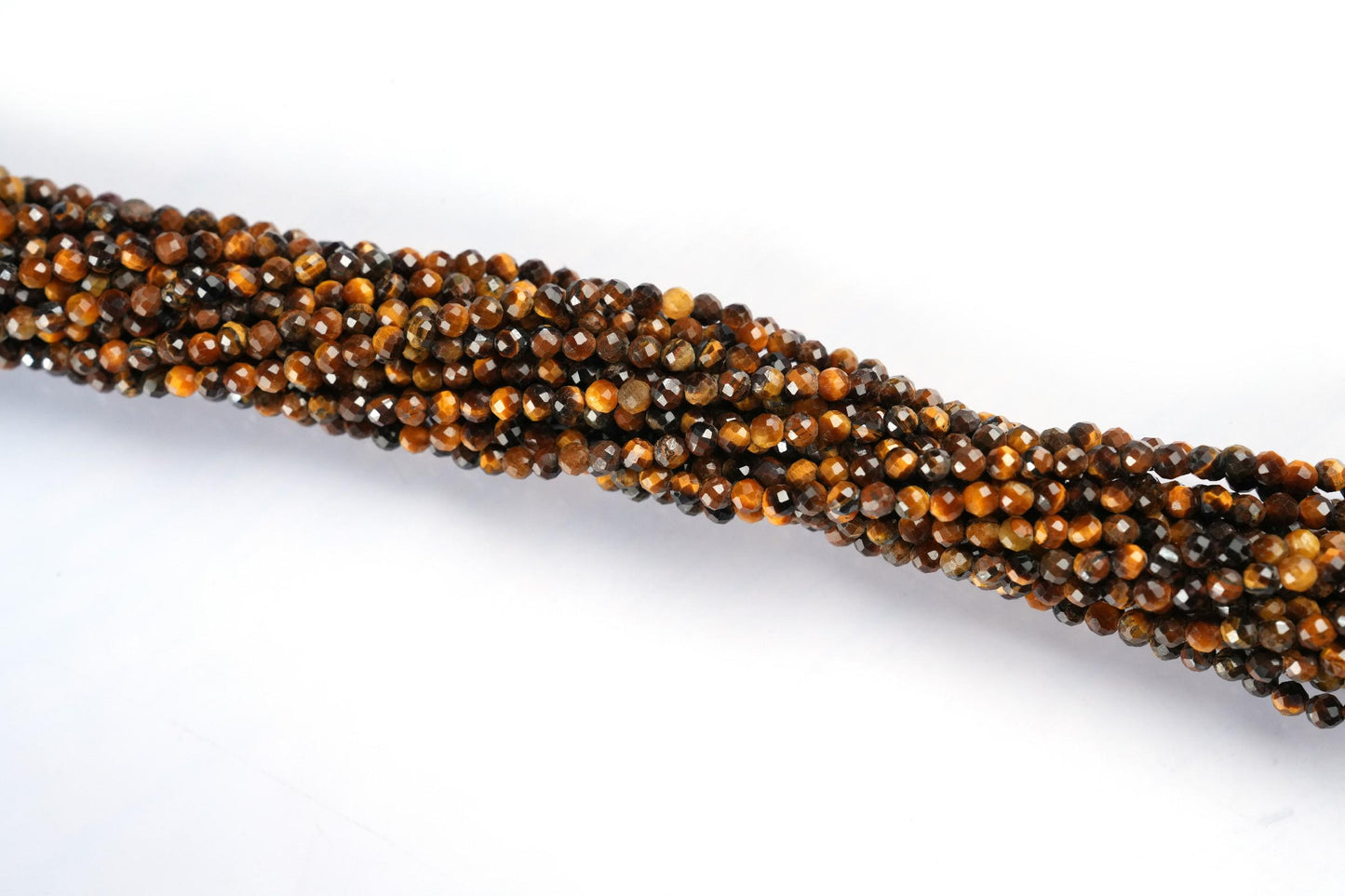 Natural Tiger's Eye Gemstone Round Micro Faceted Beads String 15.5 Inches Long 2/3/4/6 MM for Jewelry Making and Crafting - AS & JG