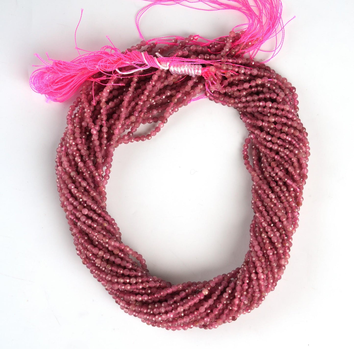Natural Pink Tourmaline Gemstone Round Micro Faceted Beads String 15.5 Inches Long 2/3/4/6 MM for Jewelry Making and Crafting - AS & JG