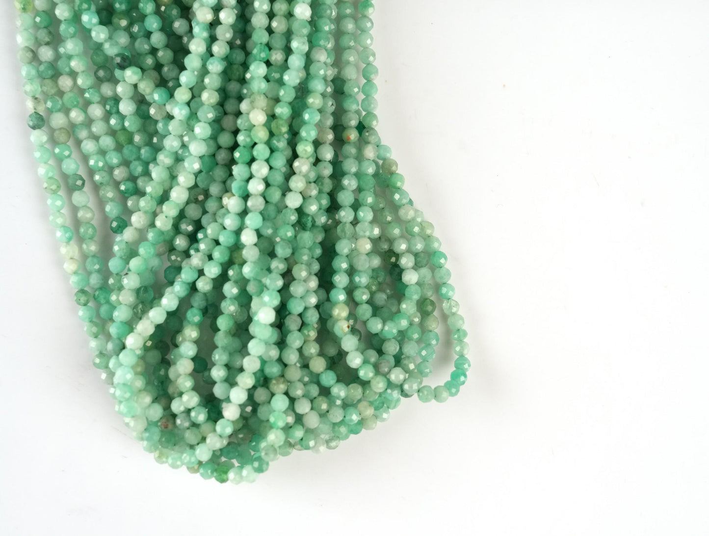 Natural Emerald Gemstone Round Micro Faceted Beads String 15.5 Inches Long 2/3/4/6 MM for Jewelry Making and Crafting - AS & JG