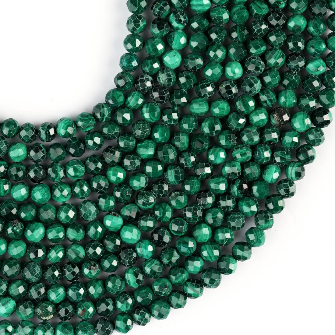 Natural Malachite Gemstone Round Micro Faceted Beads String 15.5 Inches Long 2/3/4/6 MM for Jewelry Making and Crafting - AS & JG