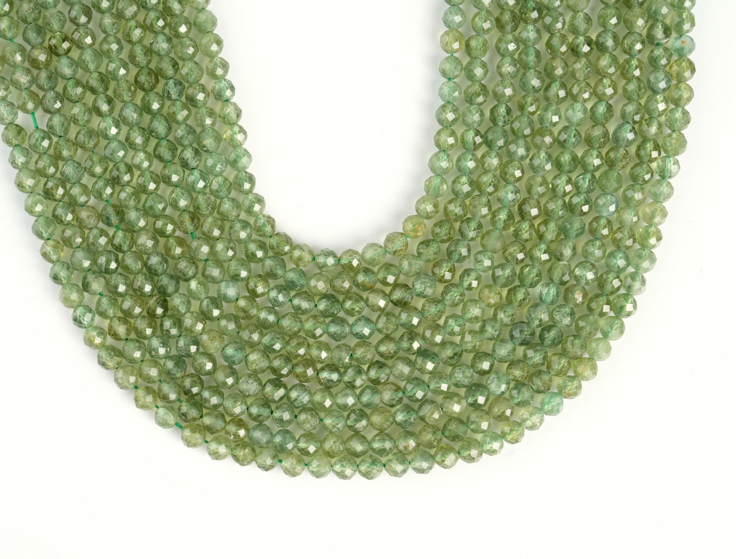 Natural Green Apatite Gemstone Round Micro Faceted Beads String 15.5 Inches Long 2/3/4/6 MM for Jewelry Making and Crafting - AS & JG