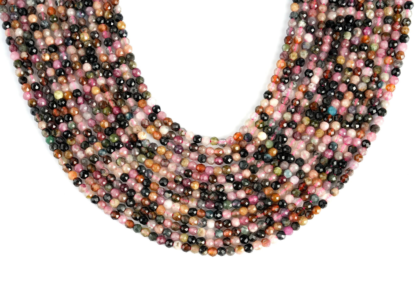 Natural Multi Tourmaline Gemstone Round Micro Faceted Beads String 15.5 Inches Long 2/3/4/6 MM for Jewelry Making and Crafting - AS & JG