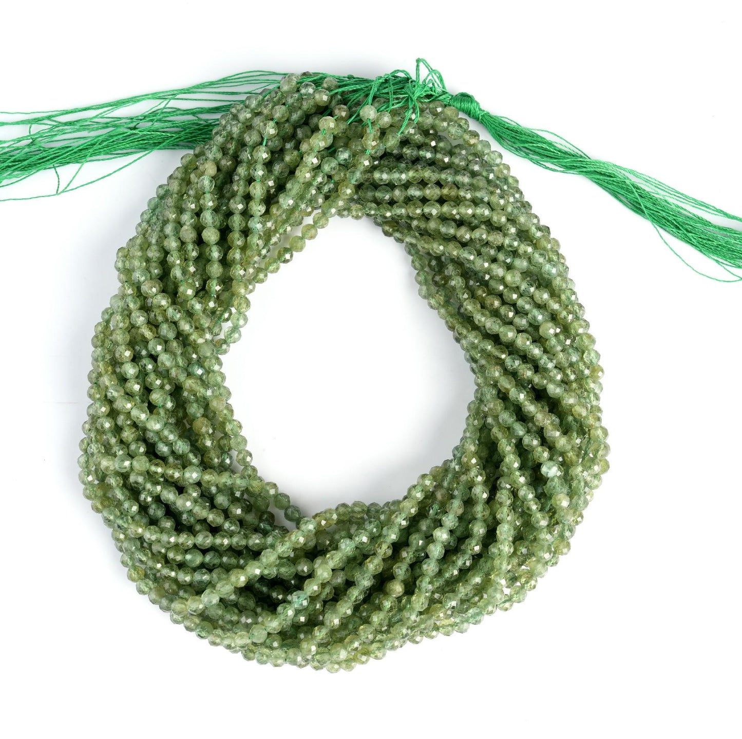 Natural Green Apatite Gemstone Round Micro Faceted Beads String 15.5 Inches Long 2/3/4/6 MM for Jewelry Making and Crafting - AS & JG