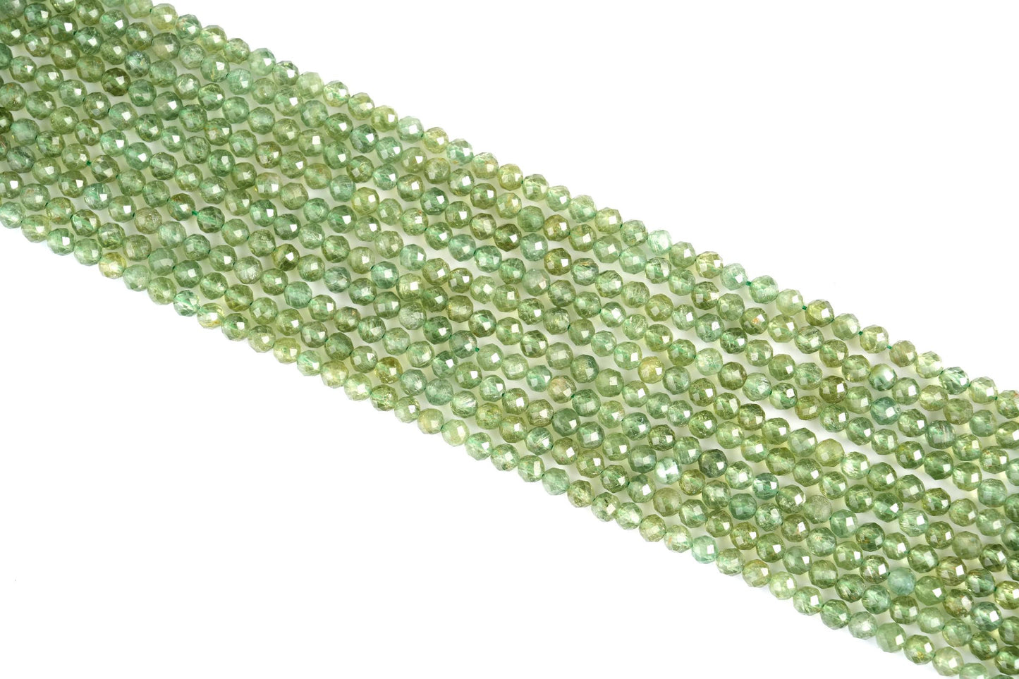 Natural Green Apatite Gemstone Round Micro Faceted Beads String 15.5 Inches Long 2/3/4/6 MM for Jewelry Making and Crafting - AS & JG
