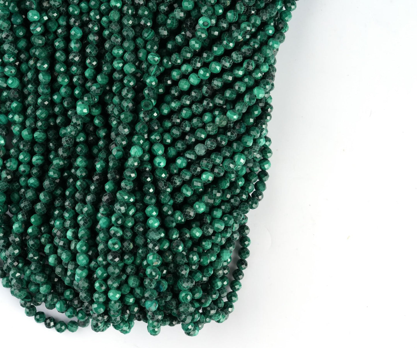 Natural Malachite Gemstone Round Micro Faceted Beads String 15.5 Inches Long 2/3/4/6 MM for Jewelry Making and Crafting - AS & JG