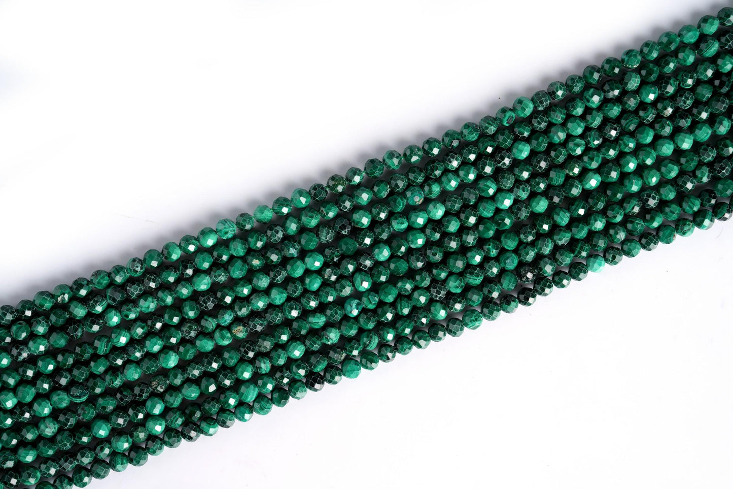 Natural Malachite Gemstone Round Micro Faceted Beads String 15.5 Inches Long 2/3/4/6 MM for Jewelry Making and Crafting - AS & JG