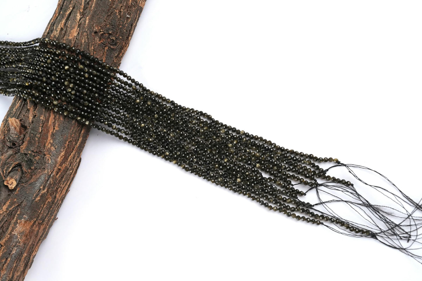 Natural Golden Obsidian Gemstone Round Micro Faceted Beads String 15.5 Inches Long 2/3/4/6 MM for Jewelry Making and Crafting - AS & JG