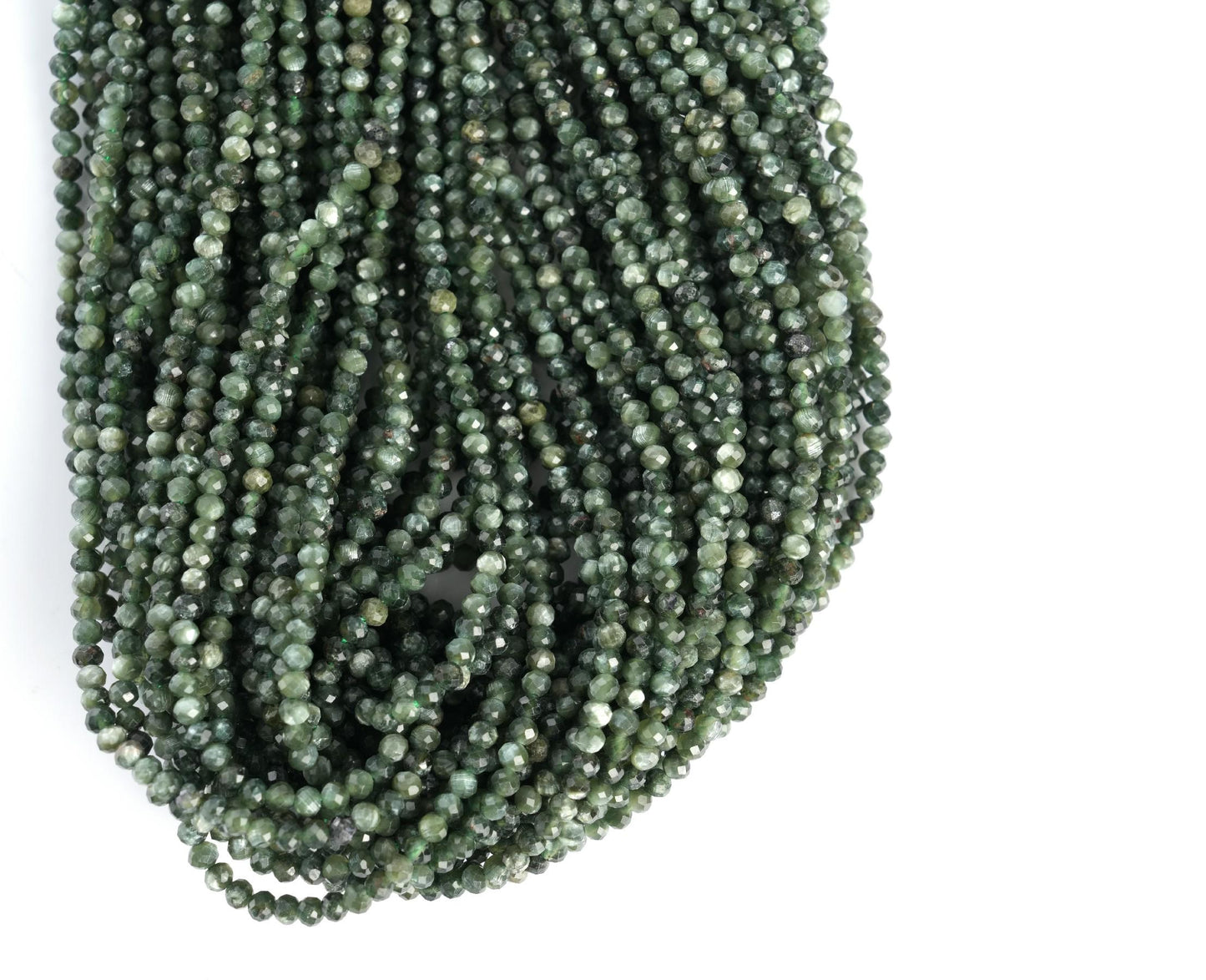 Natural Seraphinite Gemstone Round Micro Faceted Beads String 15.5 Inches Long 2/3/4/6 MM for Jewelry Making and Crafting - AS & JG