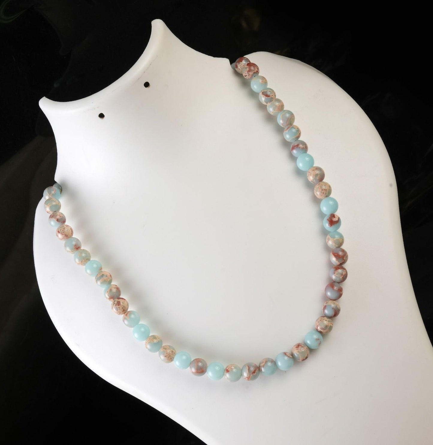 Genuine Aqua Terra Jasper Beads Necklace / Handcrafted Adjustable Mala Necklace / 8 MM Round Smooth Beaded Necklace Jewelry For Her- AS & JG