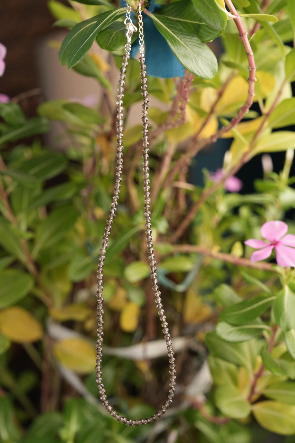 Genuine Smoky Quartz Beads Necklace / Handcrafted Adjustable Mala Necklace / 3 MM Round Micro Faceted Beaded Necklace Jewelry - AS & JG