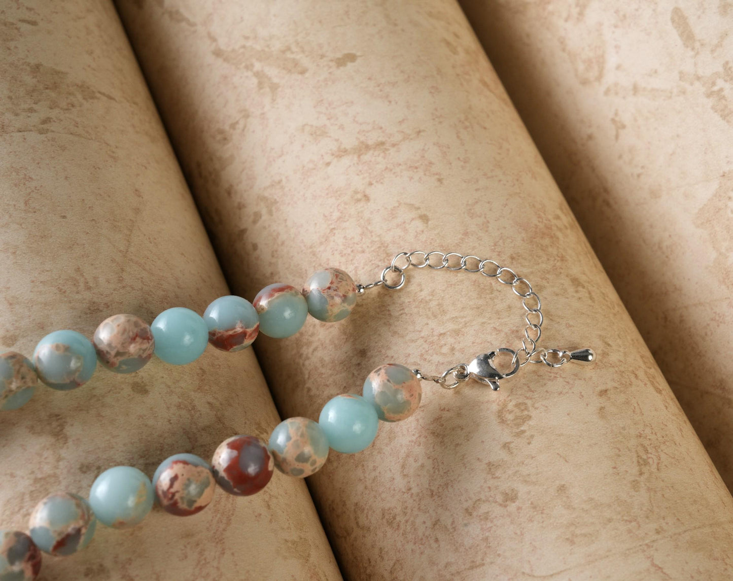 Genuine Aqua Terra Jasper Beads Necklace / Handcrafted Adjustable Mala Necklace / 8 MM Round Smooth Beaded Necklace Jewelry For Her- AS & JG