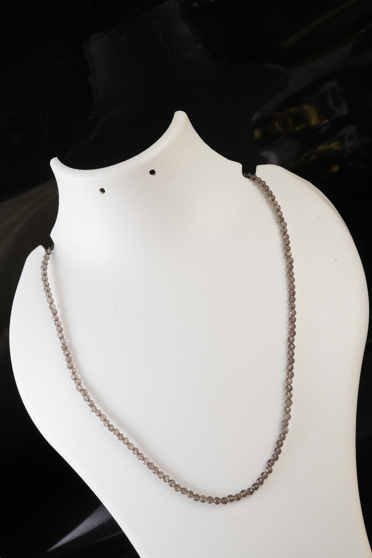 Genuine Smoky Quartz Beads Necklace / Handcrafted Adjustable Mala Necklace / 3 MM Round Micro Faceted Beaded Necklace Jewelry - AS & JG