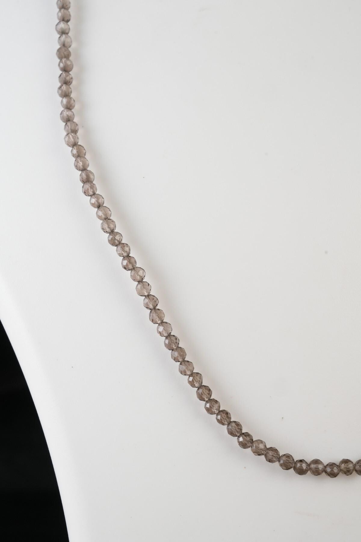 Genuine Smoky Quartz Beads Necklace / Handcrafted Adjustable Mala Necklace / 3 MM Round Micro Faceted Beaded Necklace Jewelry - AS & JG