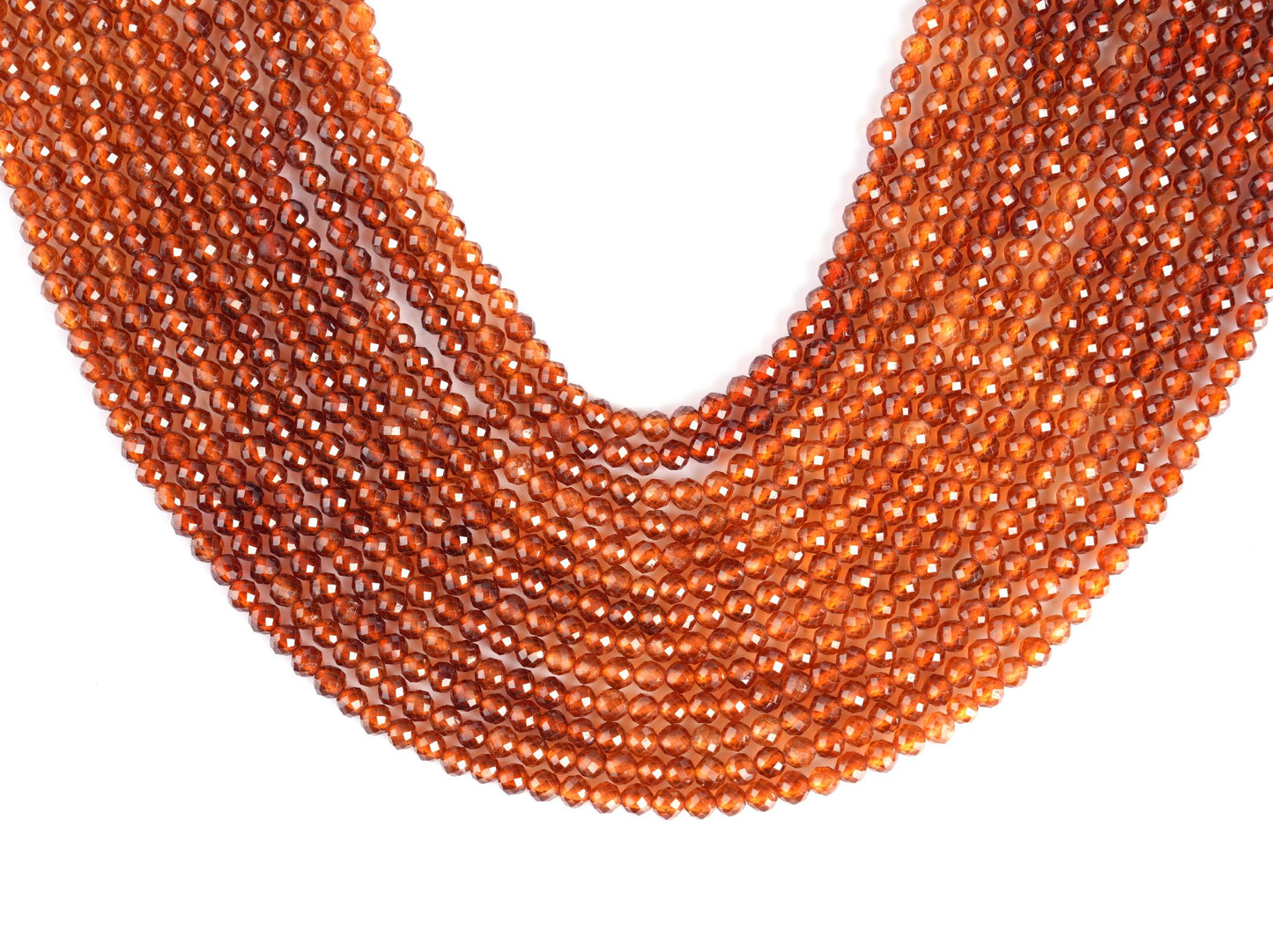 Natural Hessonite Garnet Shaded Gemstone Round Micro Faceted Beads String 15.5 Inches Long 2/3/4/6 MM Jewelry Making and Crafting - AS & JG
