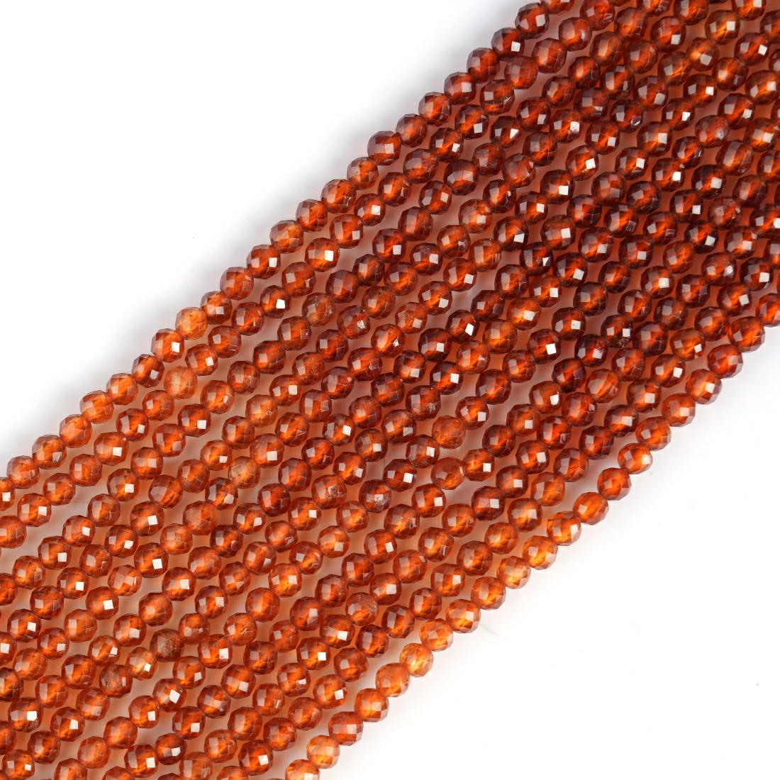 Natural Hessonite Garnet Shaded Gemstone Round Micro Faceted Beads String 15.5 Inches Long 2/3/4/6 MM Jewelry Making and Crafting - AS & JG