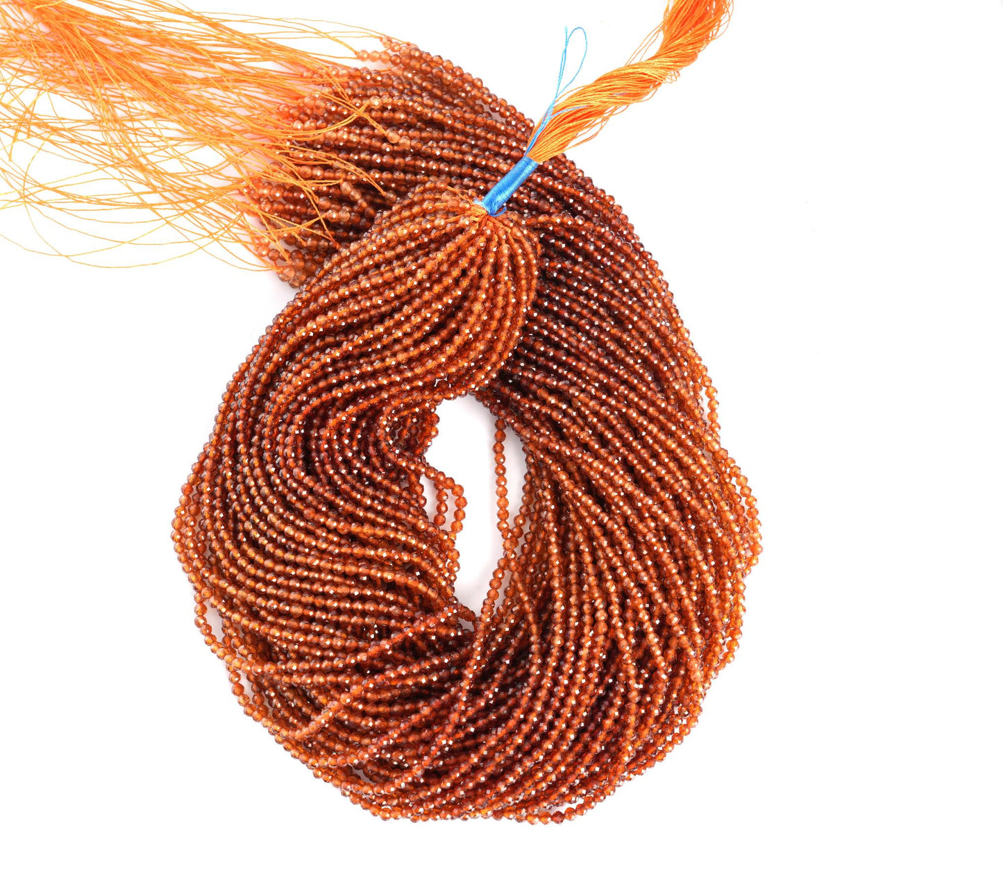 Natural Hessonite Garnet Shaded Gemstone Round Micro Faceted Beads String 15.5 Inches Long 2/3/4/6 MM Jewelry Making and Crafting - AS & JG