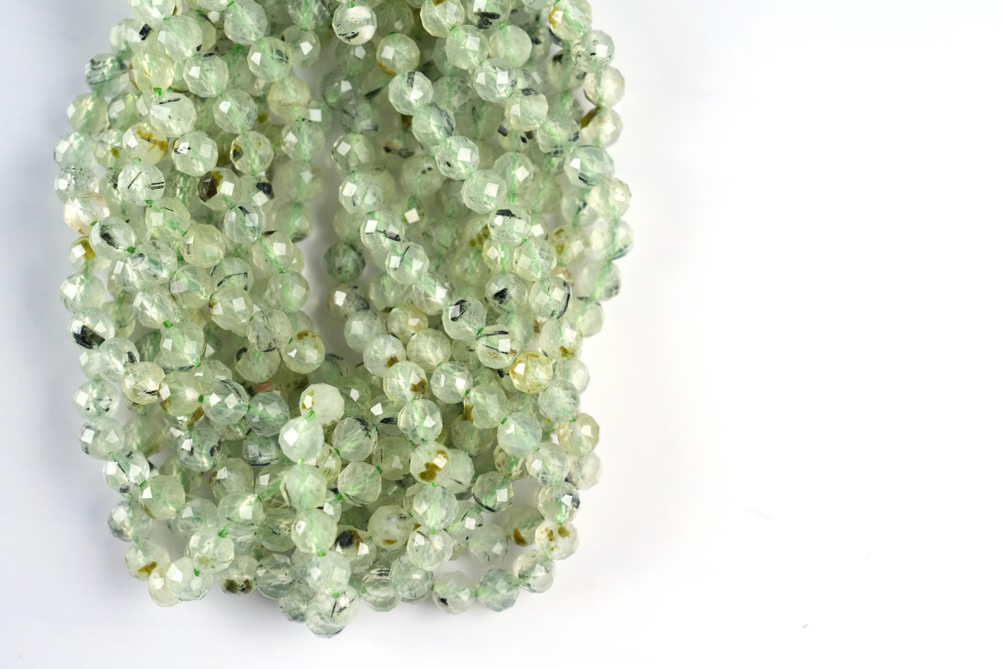 Natural Prehnite Gemstone Round Micro Faceted Beads String 15.5 Inches Long 2/3/4/6 MM for Jewelry Making and Crafting - AS & JG