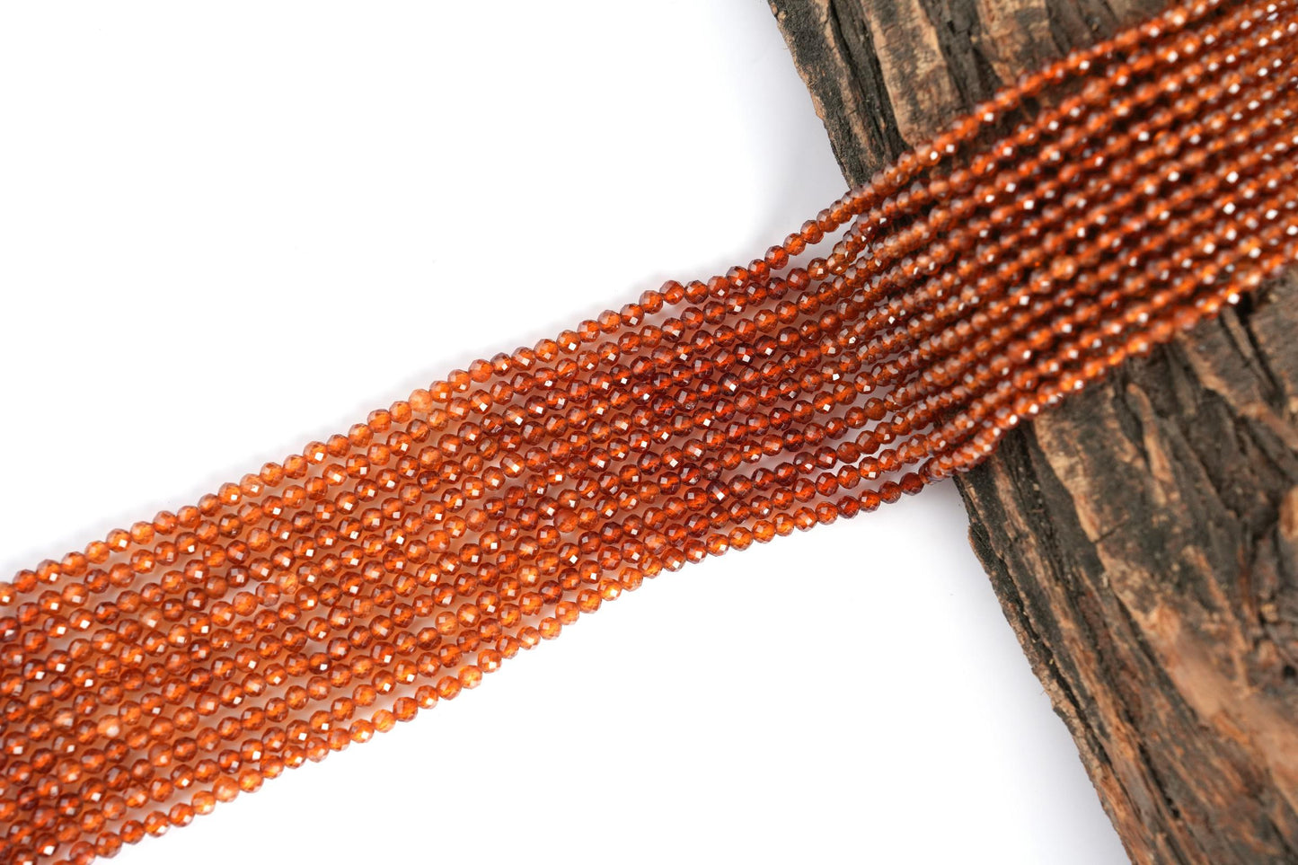 Natural Hessonite Garnet Shaded Gemstone Round Micro Faceted Beads String 15.5 Inches Long 2/3/4/6 MM Jewelry Making and Crafting - AS & JG