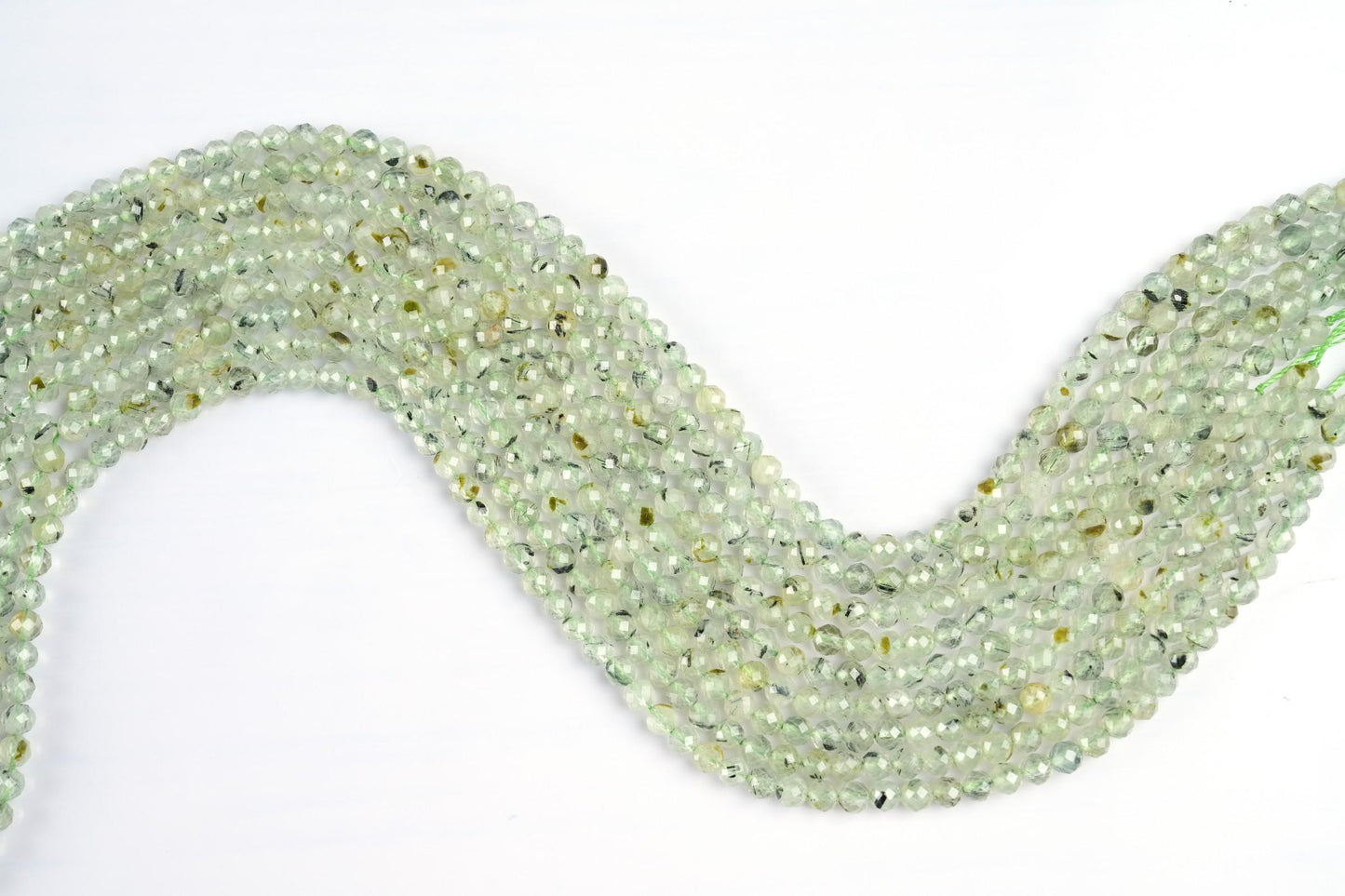 Natural Prehnite Gemstone Round Micro Faceted Beads String 15.5 Inches Long 2/3/4/6 MM for Jewelry Making and Crafting - AS & JG