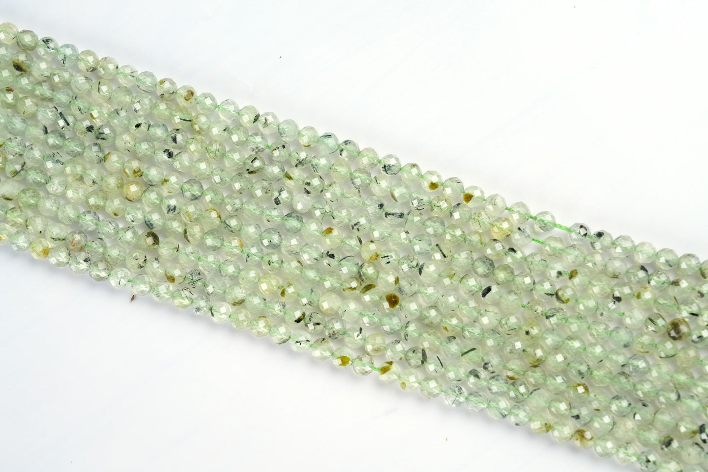 Natural Prehnite Gemstone Round Micro Faceted Beads String 15.5 Inches Long 2/3/4/6 MM for Jewelry Making and Crafting - AS & JG