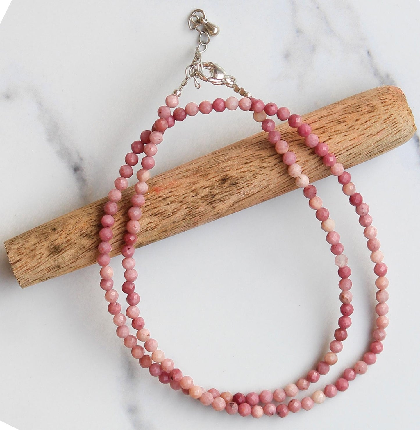 Genuine Rhodonite Beads Necklace / Handcrafted Adjustable Mala Necklace / 3 MM Round Micro Faceted Beaded Necklace Jewelry - AS & JG