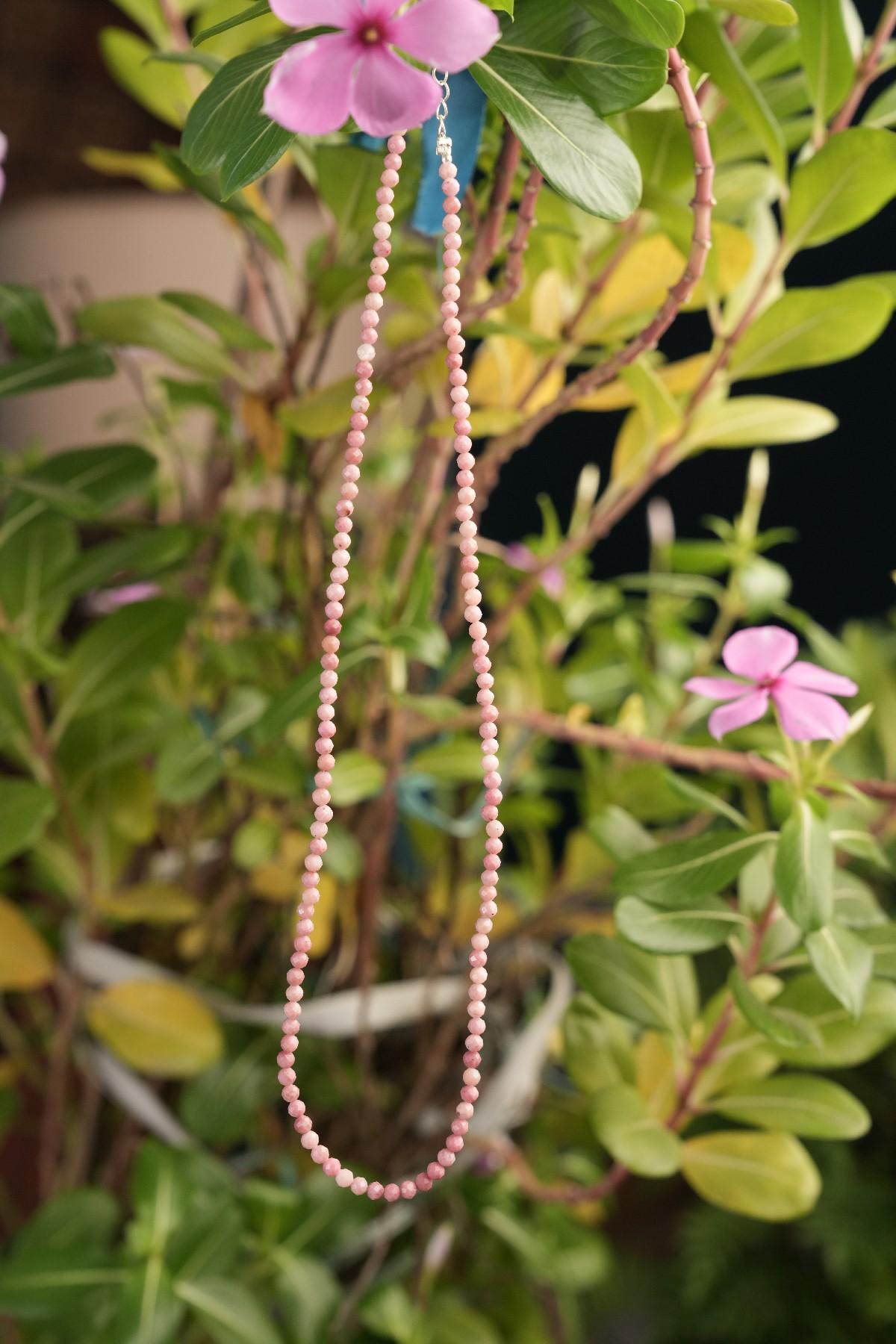 Genuine Rhodonite Beads Necklace / Handcrafted Adjustable Mala Necklace / 3 MM Round Micro Faceted Beaded Necklace Jewelry - AS & JG