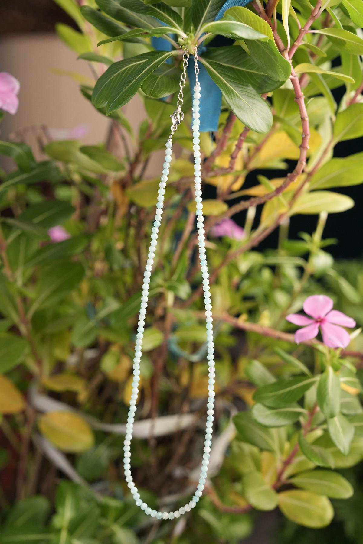 Genuine Amazonite Beads Necklace / Handcrafted Adjustable Mala Necklace / 3 MM Round Micro Faceted Beaded Necklace Jewelry - AS & JG