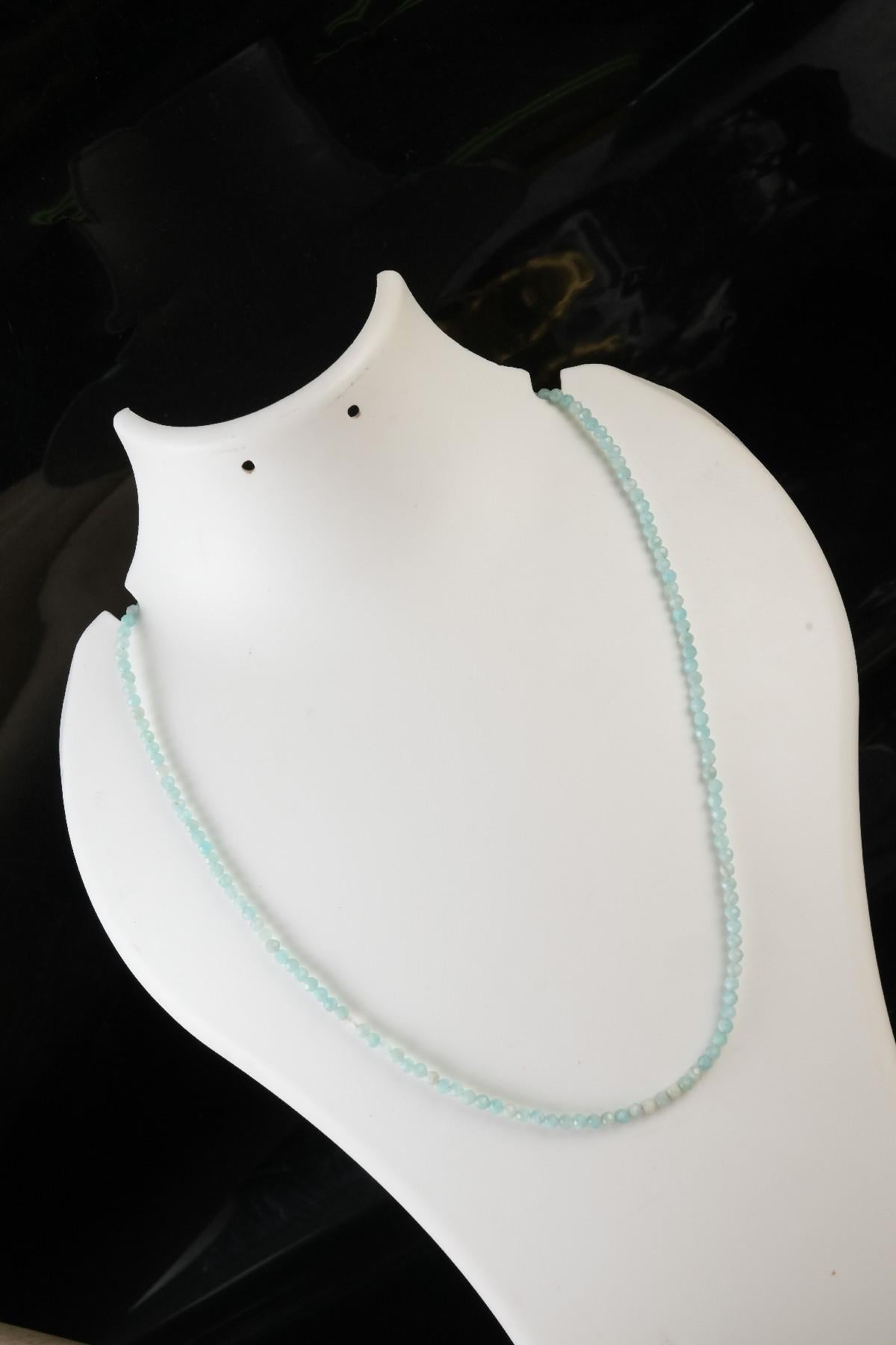 Genuine Amazonite Beads Necklace / Handcrafted Adjustable Mala Necklace / 3 MM Round Micro Faceted Beaded Necklace Jewelry - AS & JG