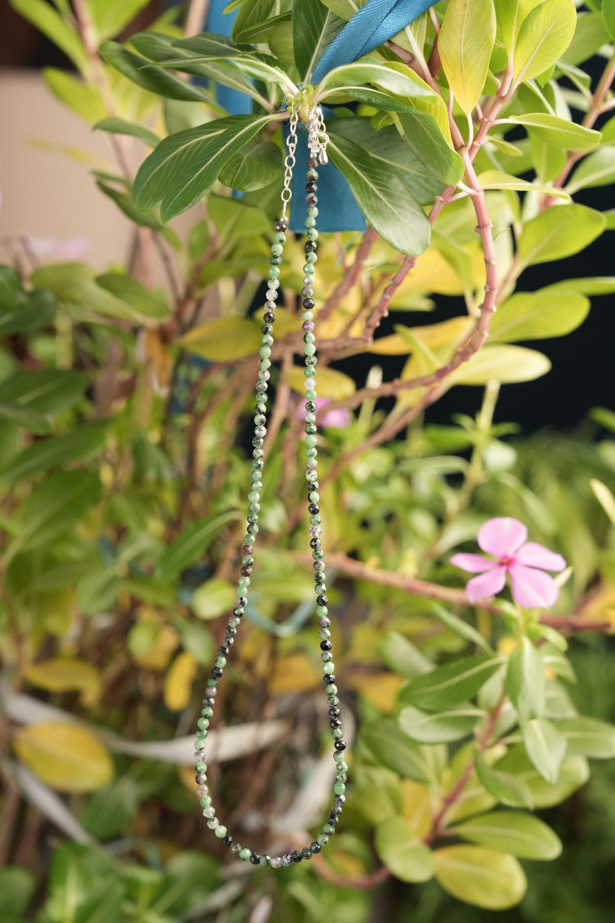 Genuine Ruby Zoisite Beads Necklace / Handcrafted Adjustable Mala Necklace / 3 MM Round Micro Faceted Beaded Necklace Jewelry - AS & JG