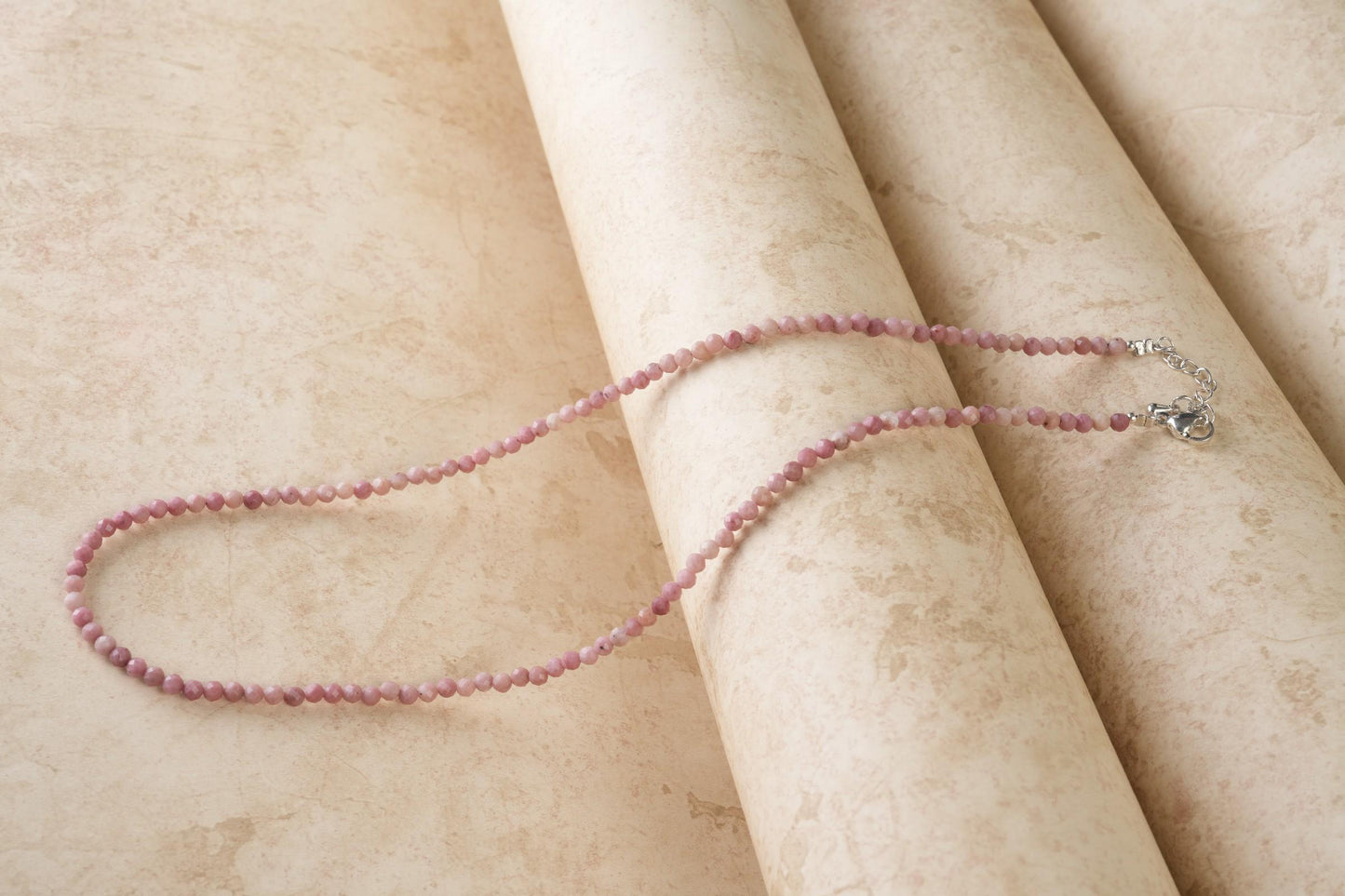 Genuine Rhodonite Beads Necklace / Handcrafted Adjustable Mala Necklace / 3 MM Round Micro Faceted Beaded Necklace Jewelry - AS & JG