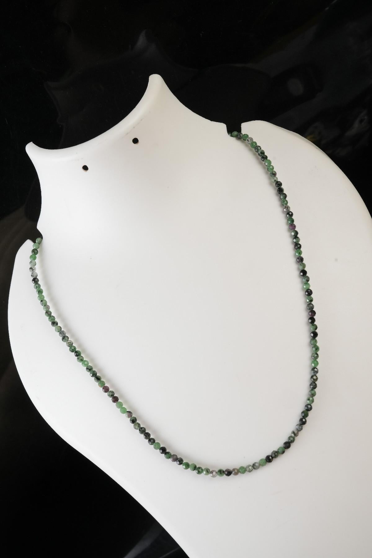 Genuine Ruby Zoisite Beads Necklace / Handcrafted Adjustable Mala Necklace / 3 MM Round Micro Faceted Beaded Necklace Jewelry - AS & JG