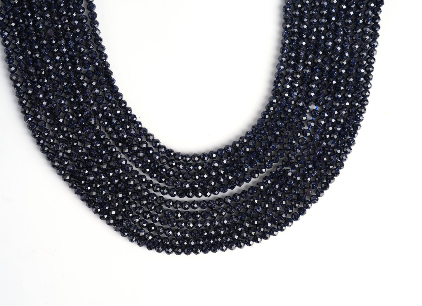 Natural Blue Sandstone Gemstone Round Micro Faceted Beads String 15.5 Inches Long 2/3/4/6 MM for Jewelry Making and Crafting - AS & JG