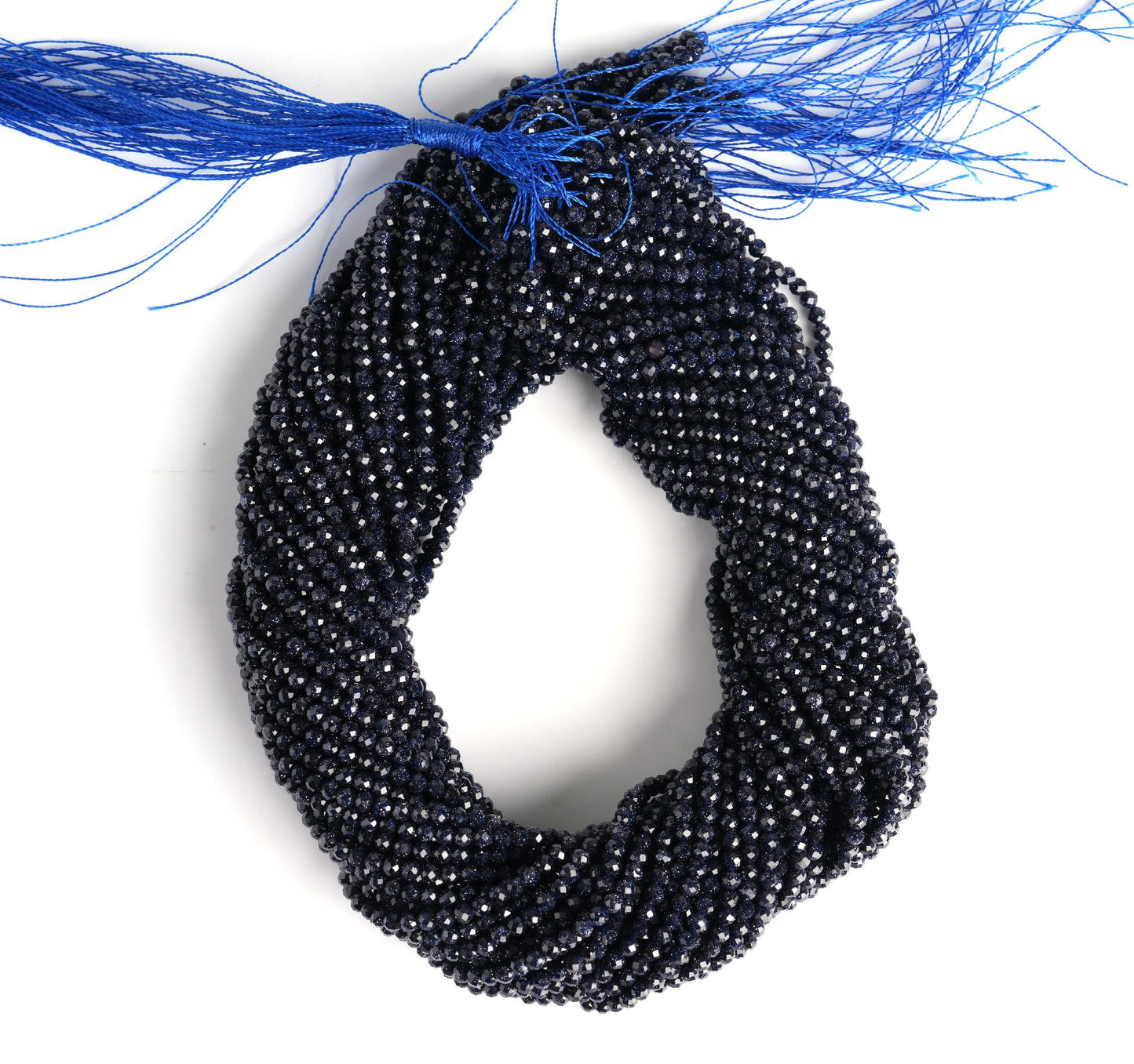Natural Blue Sandstone Gemstone Round Micro Faceted Beads String 15.5 Inches Long 2/3/4/6 MM for Jewelry Making and Crafting - AS & JG