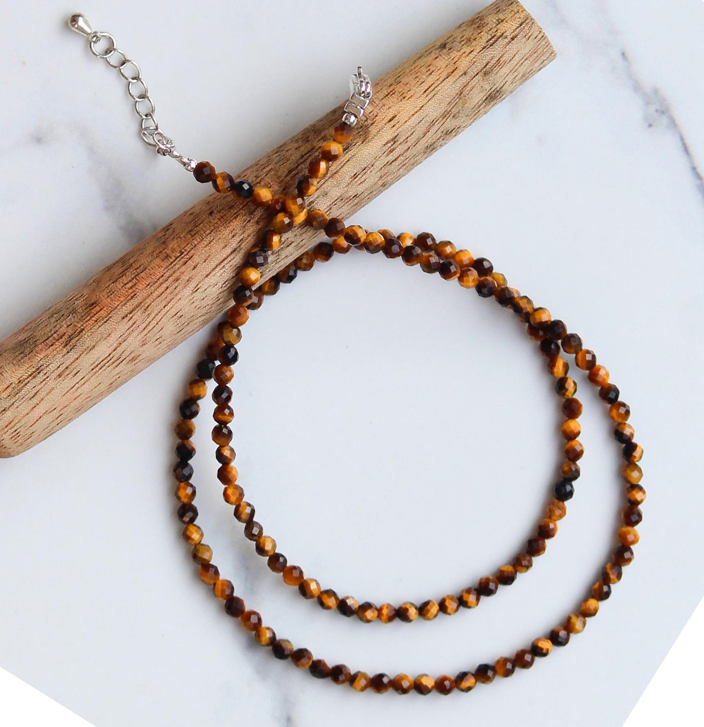 Genuine Tiger's Eye Beads Necklace / Handcrafted Adjustable Mala Necklace / 3 MM Round Micro Faceted Beaded Necklace Jewelry - AS & JG