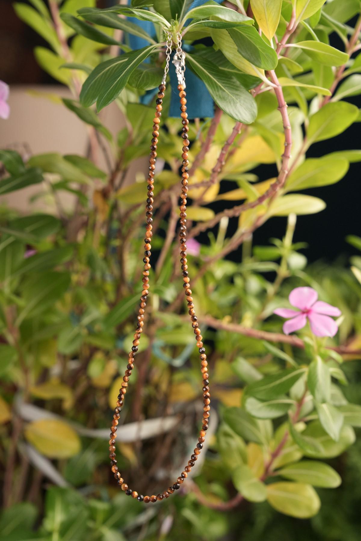Genuine Tiger's Eye Beads Necklace / Handcrafted Adjustable Mala Necklace / 3 MM Round Micro Faceted Beaded Necklace Jewelry - AS & JG