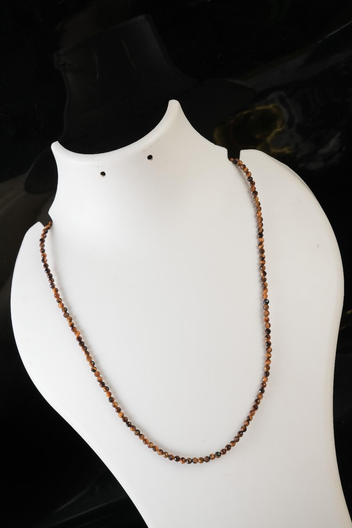 Genuine Tiger's Eye Beads Necklace / Handcrafted Adjustable Mala Necklace / 3 MM Round Micro Faceted Beaded Necklace Jewelry - AS & JG